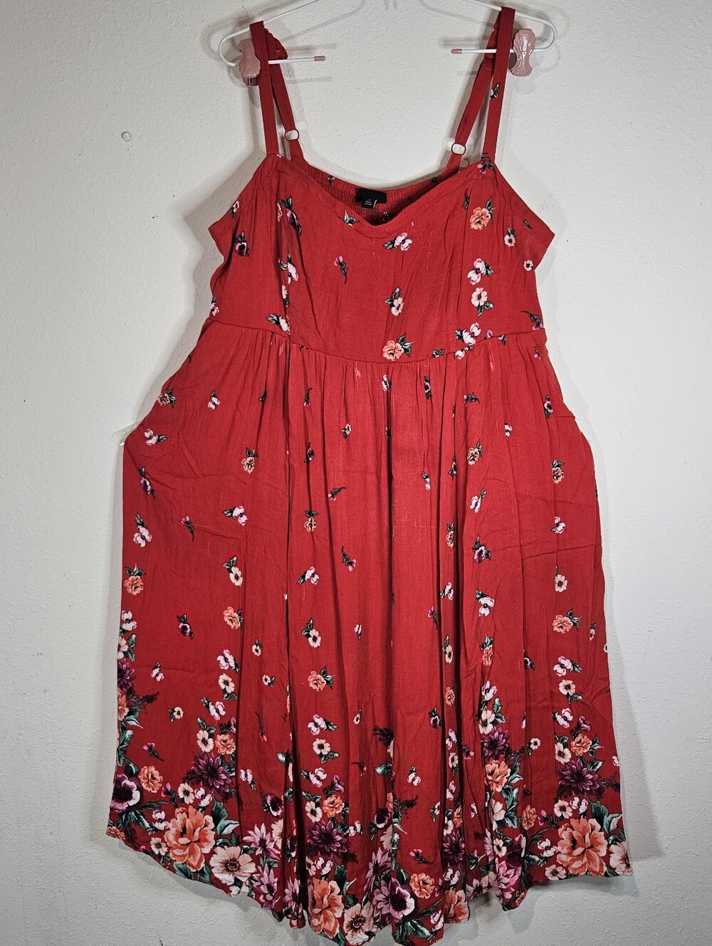 Torrid Women Floral Fit/Flare Dress Plus Size 1X Coral Midi Fairy Summer Travel - Picture 3 of 14